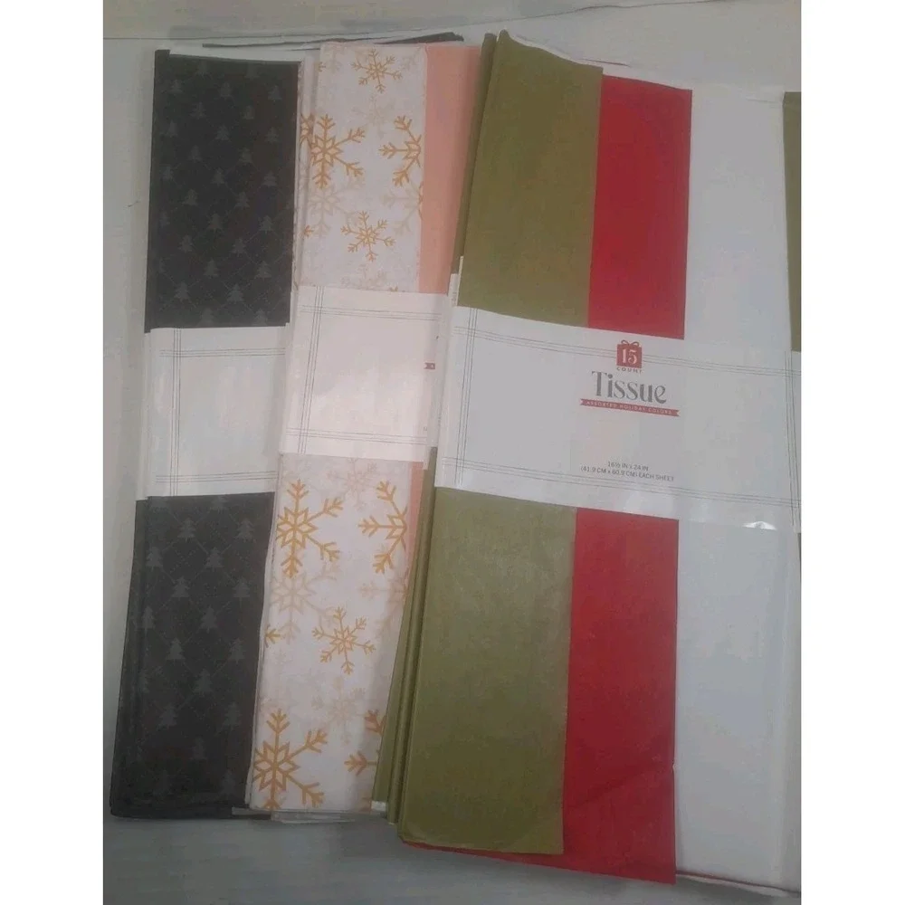 225 Tissue Paper Sheets White Red Olive Green‎ Black With Trees Green Peach Gold